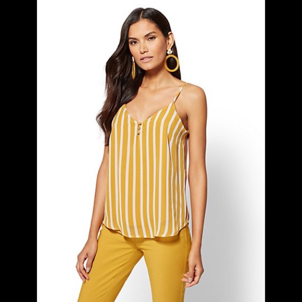 NY&C - Button-front Chiffon-Overlay Camisole Top